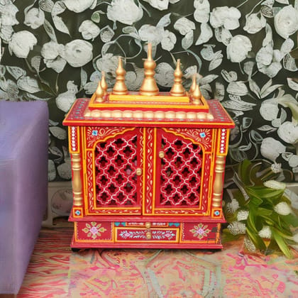 Hand-Painted Wooden Temple for Home Multi colour