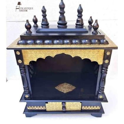 Handicraft Wooden Temple For Home With Brass Fitting