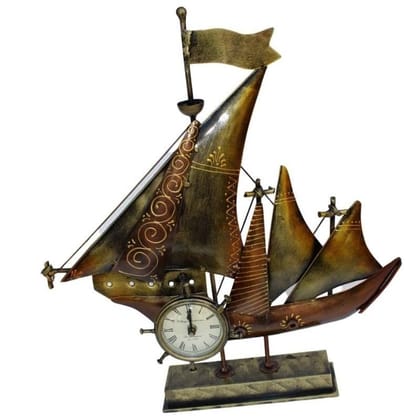 Indian Handmade Painted Metal Ship Clock Decor | Table Decor