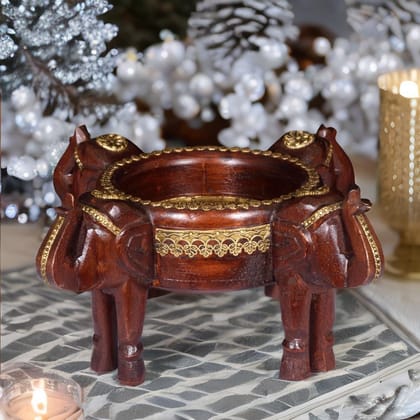 Indian 4 Wooden Elephant Decorative Fruit Basket | Fruit Bowl