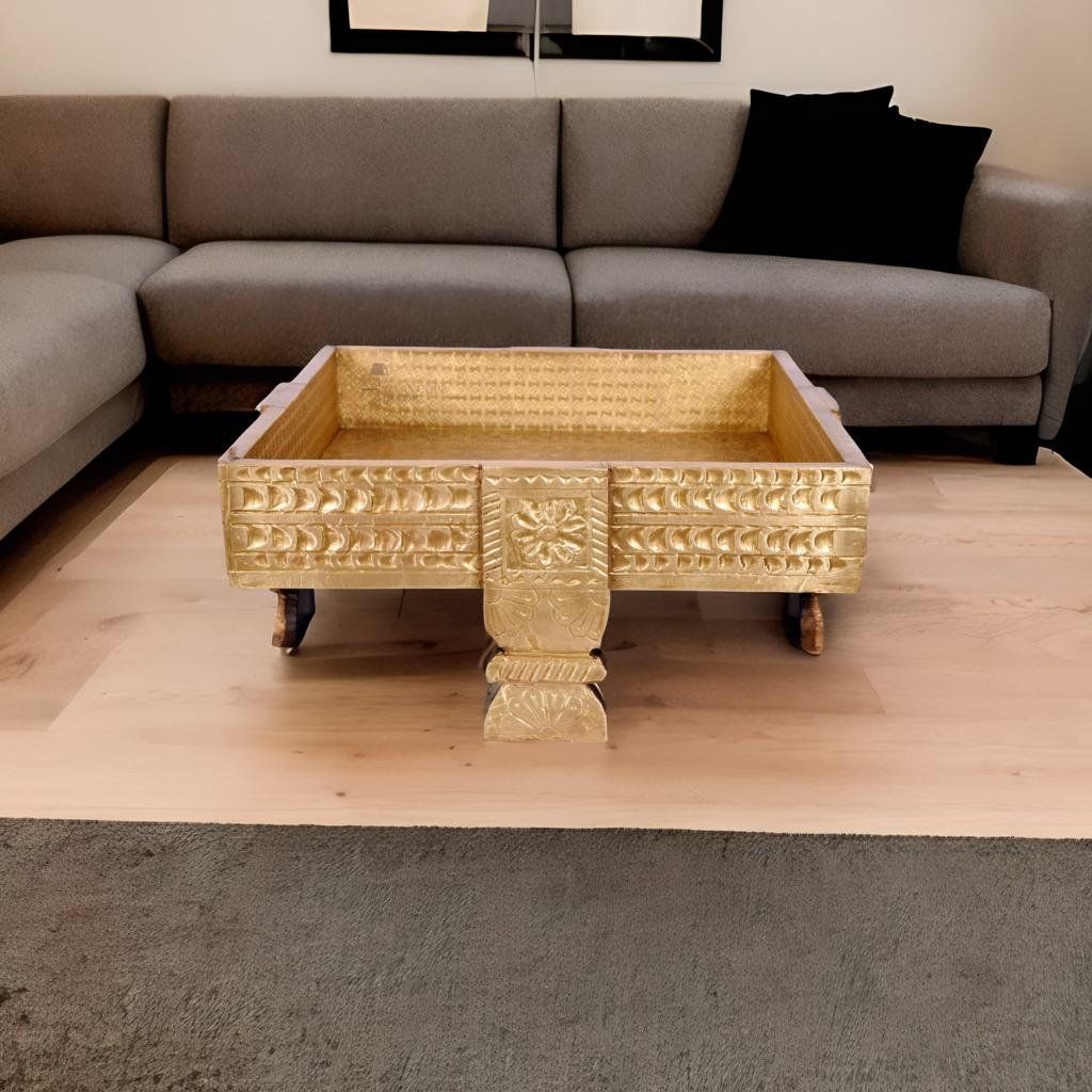 Wooden Square Full Metal Brass Coffee Table  | Antique Square Coffee Table