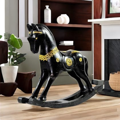 Wood Brass Black Rocking Horse, Showpiece Home Decor Gift Item