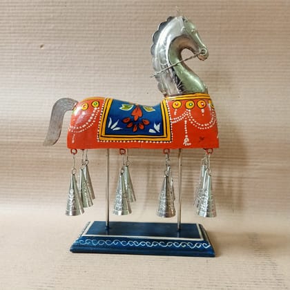 Hand Painted Wood and Metal 10 Bell Horse Showpiece- livingroom