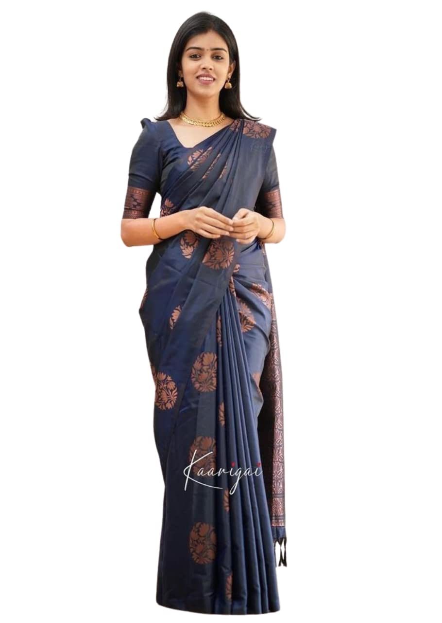 Women's Banarasi Soft Silk Saree with Blouse Piece (M_166) (BLUE)