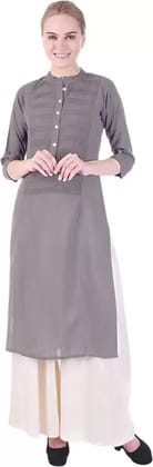 SVARCHI Women Solid Cotton Blend Straight Kurta  (Grey)