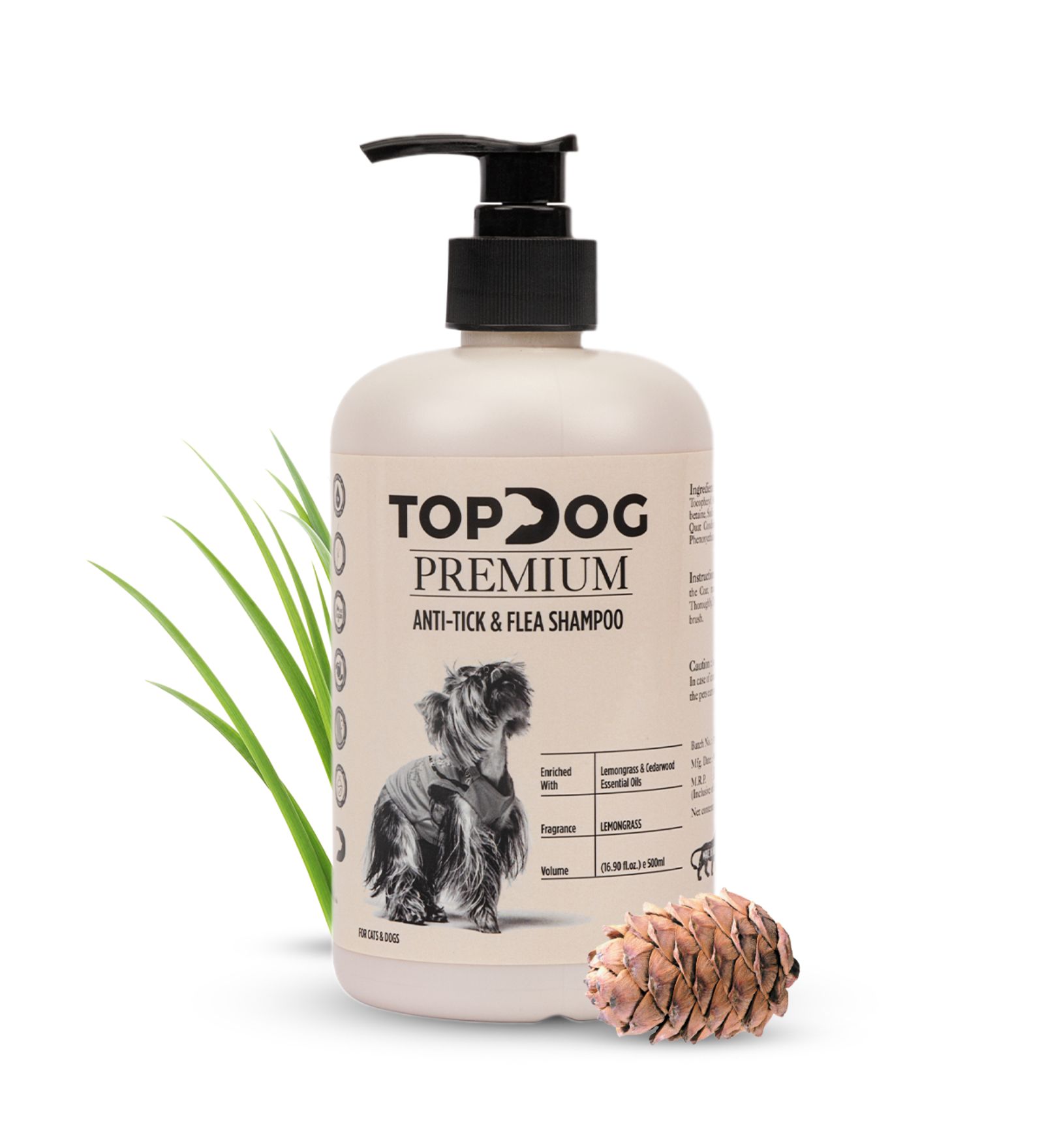 TOPDOG PREMIUM Anti Tick Shampoo for Dogs & Cats, 500 ML