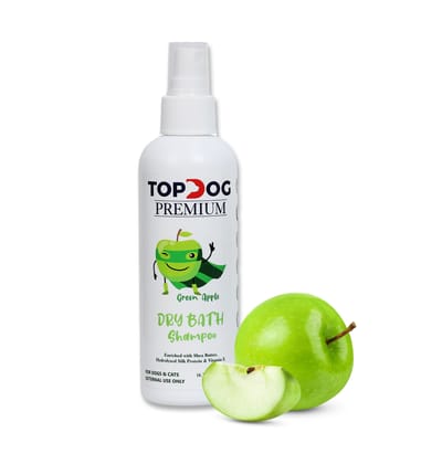 TOPDOG PREMIUM Green Apple Dry Bath Shampoo Spray for Dogs & Cats, 500 ML