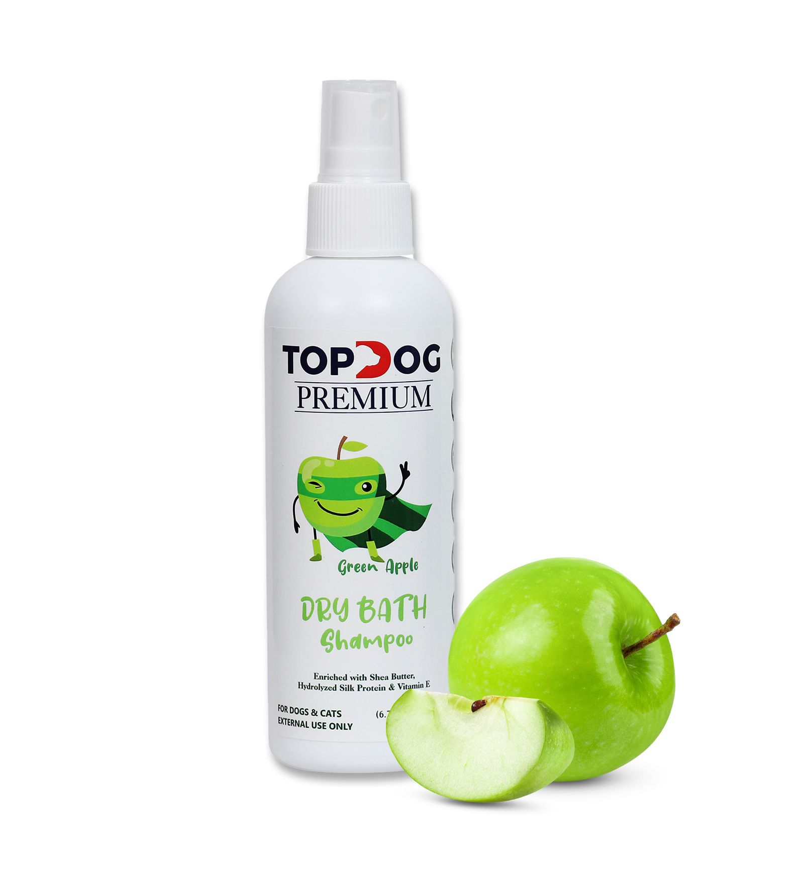 TOPDOG PREMIUM Green Apple Dry Bath Shampoo Spray for Dogs & Cats, 500 ML