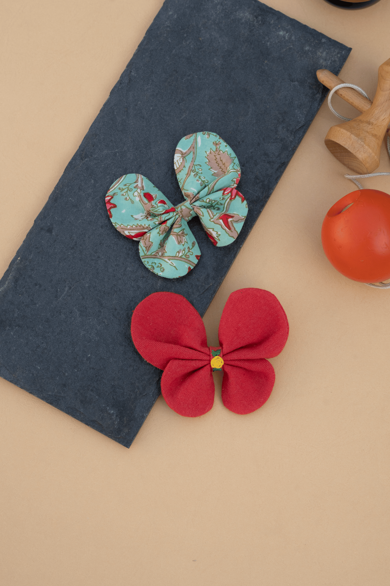 Butterfly Hair Clips Red and Green Floral Combo