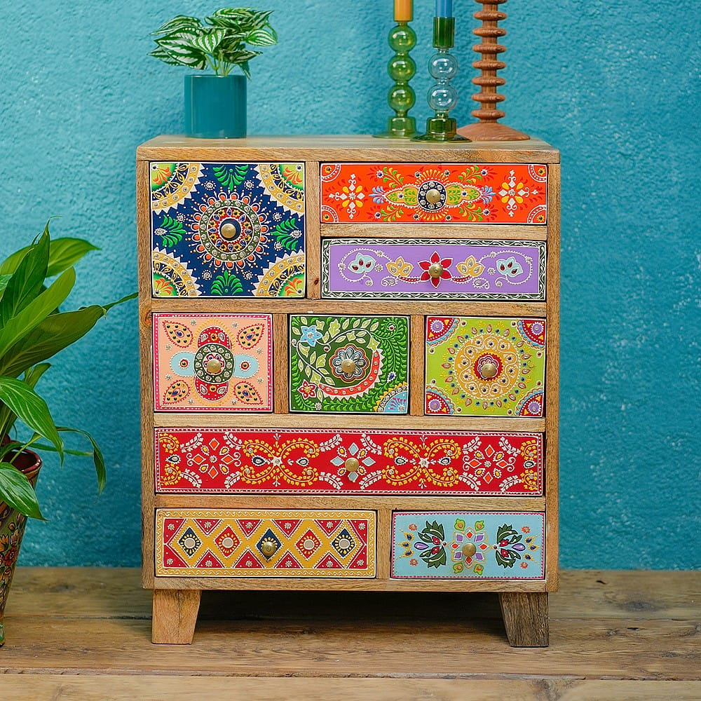 Wood To Cart® Cabinet Chest (9 Drawer)/Wood Bedside table/ Bedroom furniture/ hand painted 9 chest of drawer