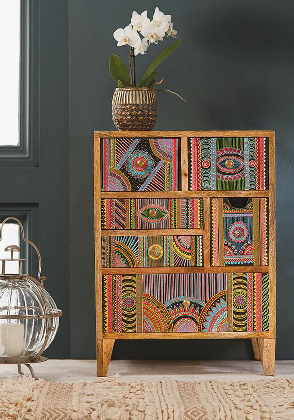 Wood To Cart® Cabinet Chest (6 Drawer)/Wood Bedside table/ Bedroom furniture/ hand painted African design 6 chest of drawer