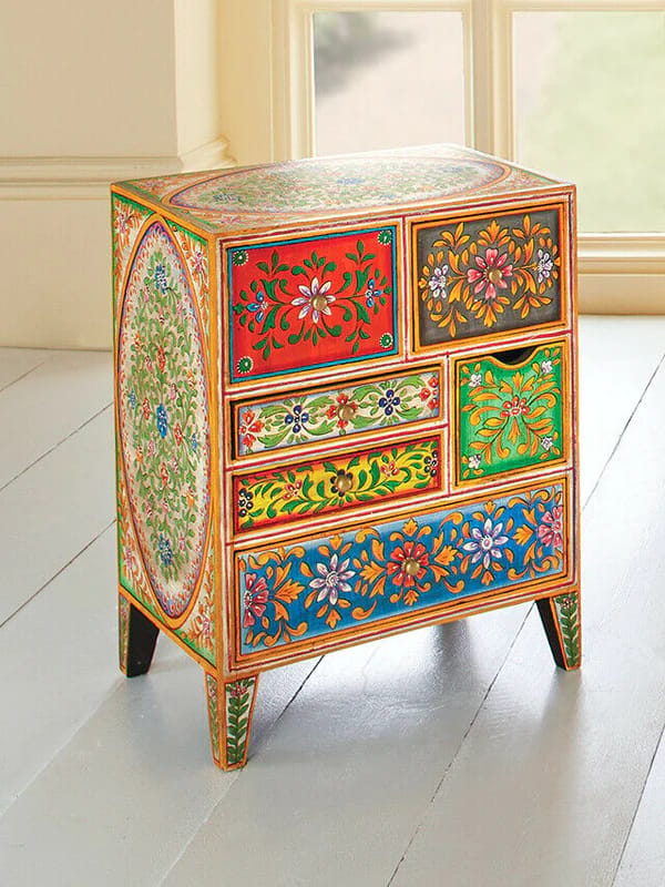 Wood To Cart® Cabinet Chest (6 Drawer)/Wood Bedside table/ Bedroom furniture/ hand painted flower design 6 chest of drawer