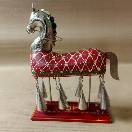 Hand Painted Wood and Metal 10 Bell Horse Showpiece- livingroom