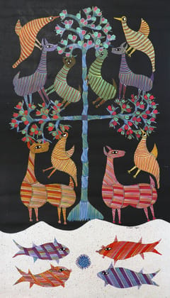 Tribes India Handmade Painting Gond Canvas 33x18 1SPNGNDMP04845