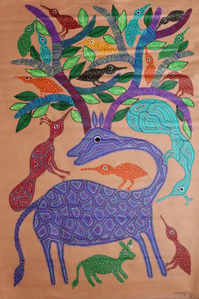 Tribes India Handmade Painting Gond Canvas 33x27 1SPNGNDMP04860