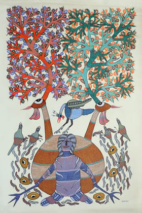 Tribes India Handmade Painting Gond Canvas 36x23 1SPNGNDMP04901 - 3