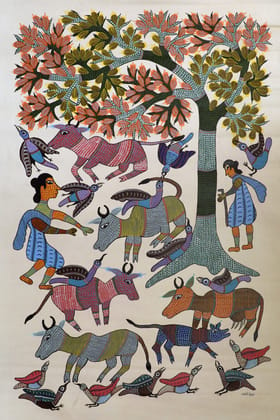 Tribes India Handmade Painting Gond Canvas 36x23 1SPNGNDMP04901 - 4