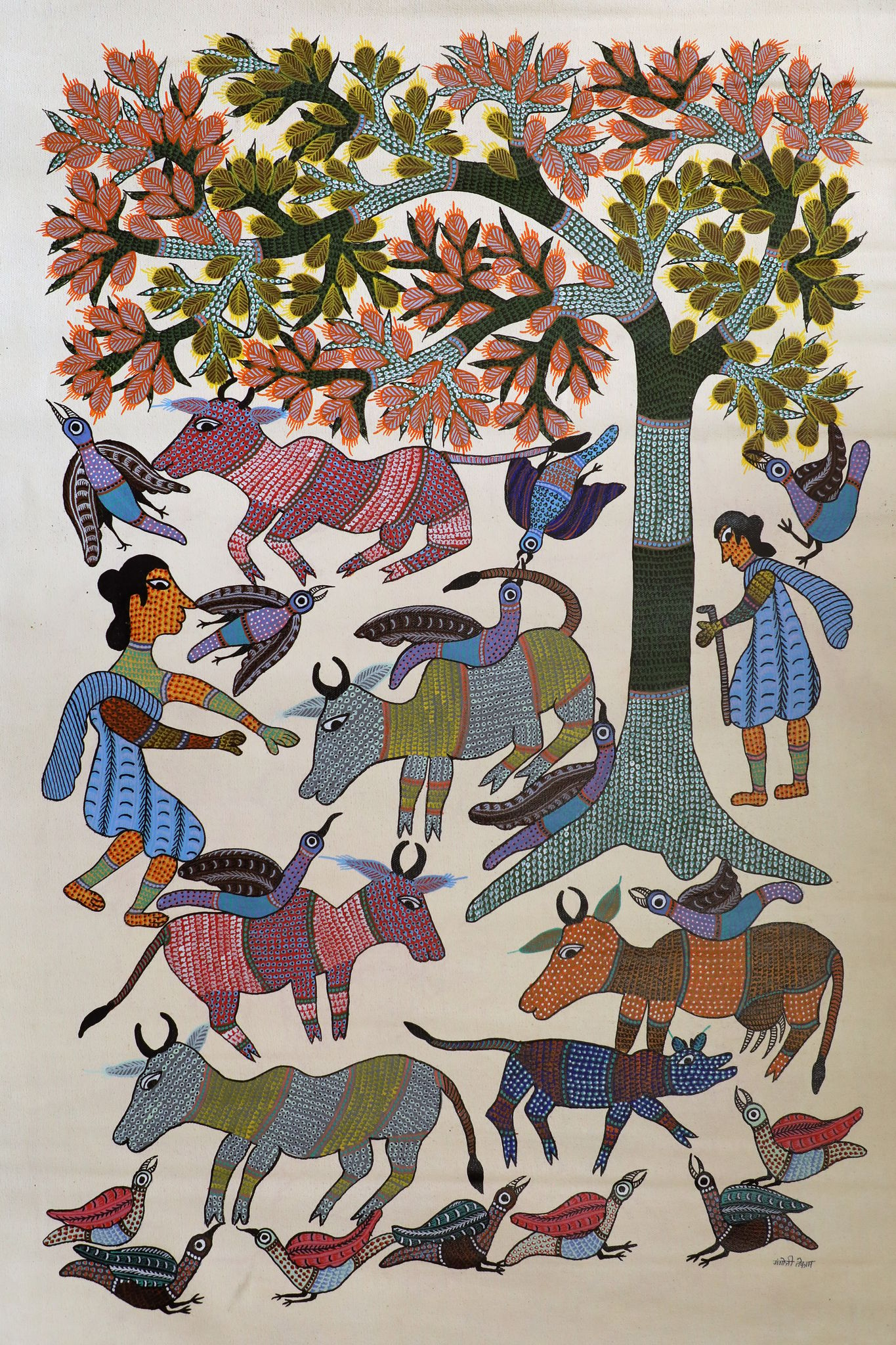 Tribes India Handmade Painting Gond Canvas 36x23 1SPNGNDMP04901 - 4