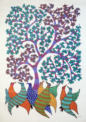 Tribes India Handmade Painting Gond Canvas 34x24 1SPNGNDMP05150 - 1