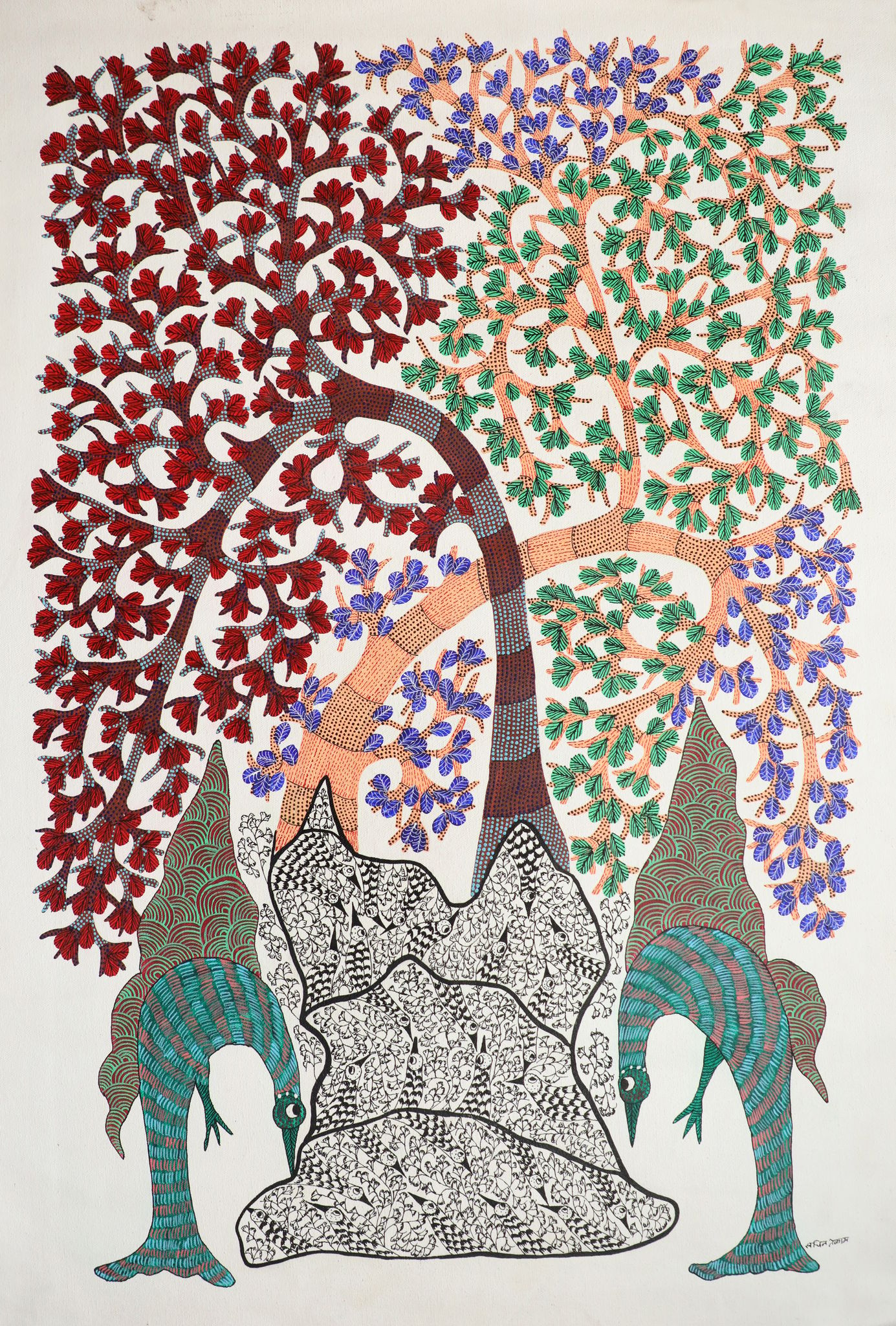 Tribes India Handmade Painting Gond Canvas 34x24 1SPNGNDMP05150 - 2