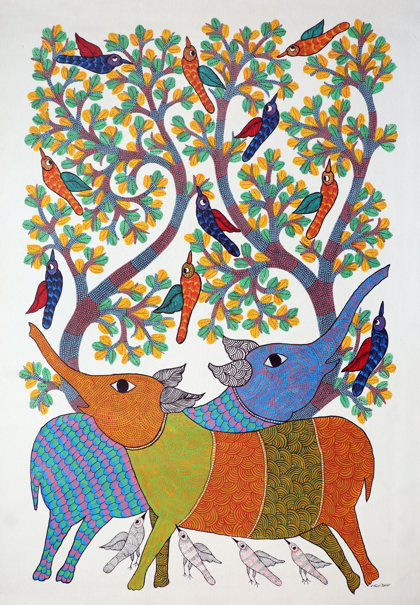 Tribes India Handmade Painting Gond Canvas 34x24 1SPNGNDMP05150 - 3