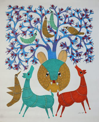 Tribes India Handmade Painting Gond Canvas 39x17 1SPNGNDMP05153