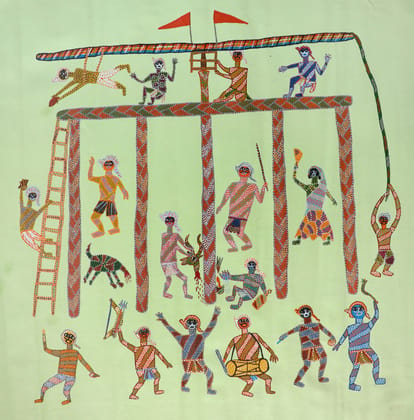 Tribes India Handmade Painting Bhil Canvas 34X34 1TPNBHLMP00373