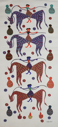 Tribes India Handmade Painting Bhil Canvas 17X14 1TPNBHLMP00482 - 2