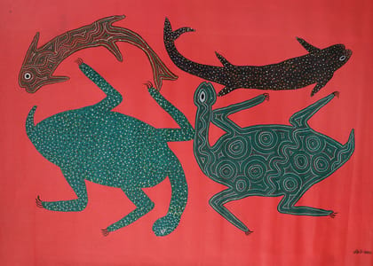 Tribes India Handmade Painting Gond Canvas 34x23 1TPNGNDMP00660