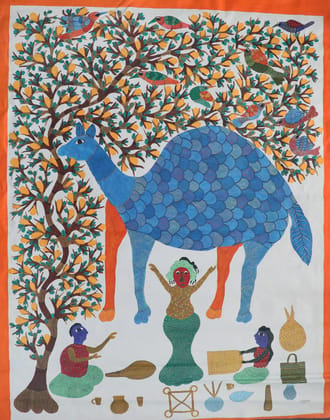 Tribes India Handmade Painting Gond Canvas 34x27 1TPNGNDMP00824