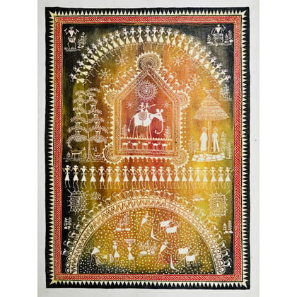 Authentic Classic Indian Traditional Unframed Hand Made Saura Painting (45.36X114.31)