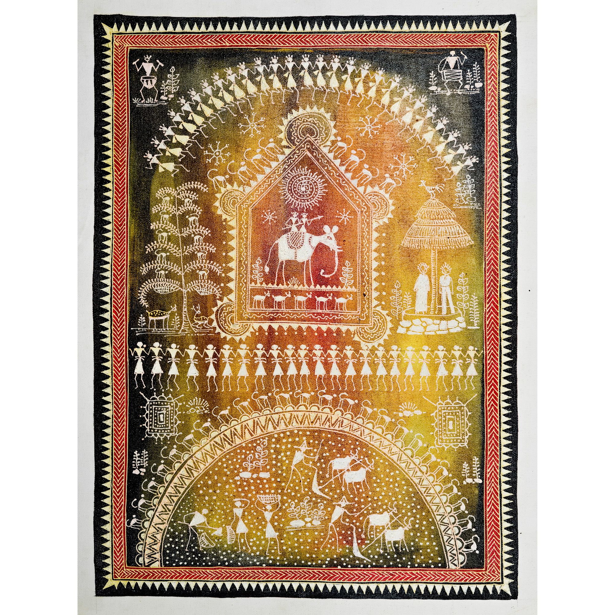 Authentic Classic Indian Traditional Unframed Hand Made Saura Painting (45.36X114.31)