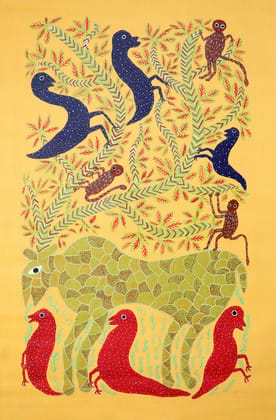 Tribes India Handmade Painting Gond Canvas 34x24 1TPNGNDMP01245