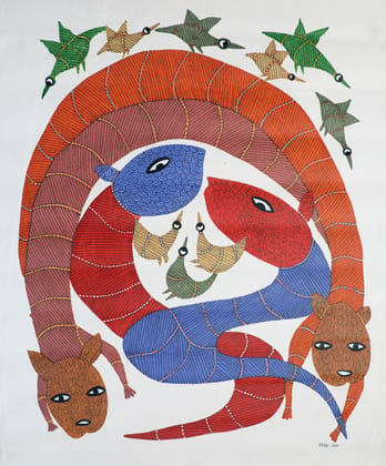 Tribes India Handmade Painting Gond Canvas 34x27 1TPNGNDMP01246 - 1