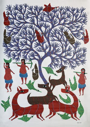 Tribes India Handmade Painting Gond Canvas 34x26 1TPNGNDMP01305