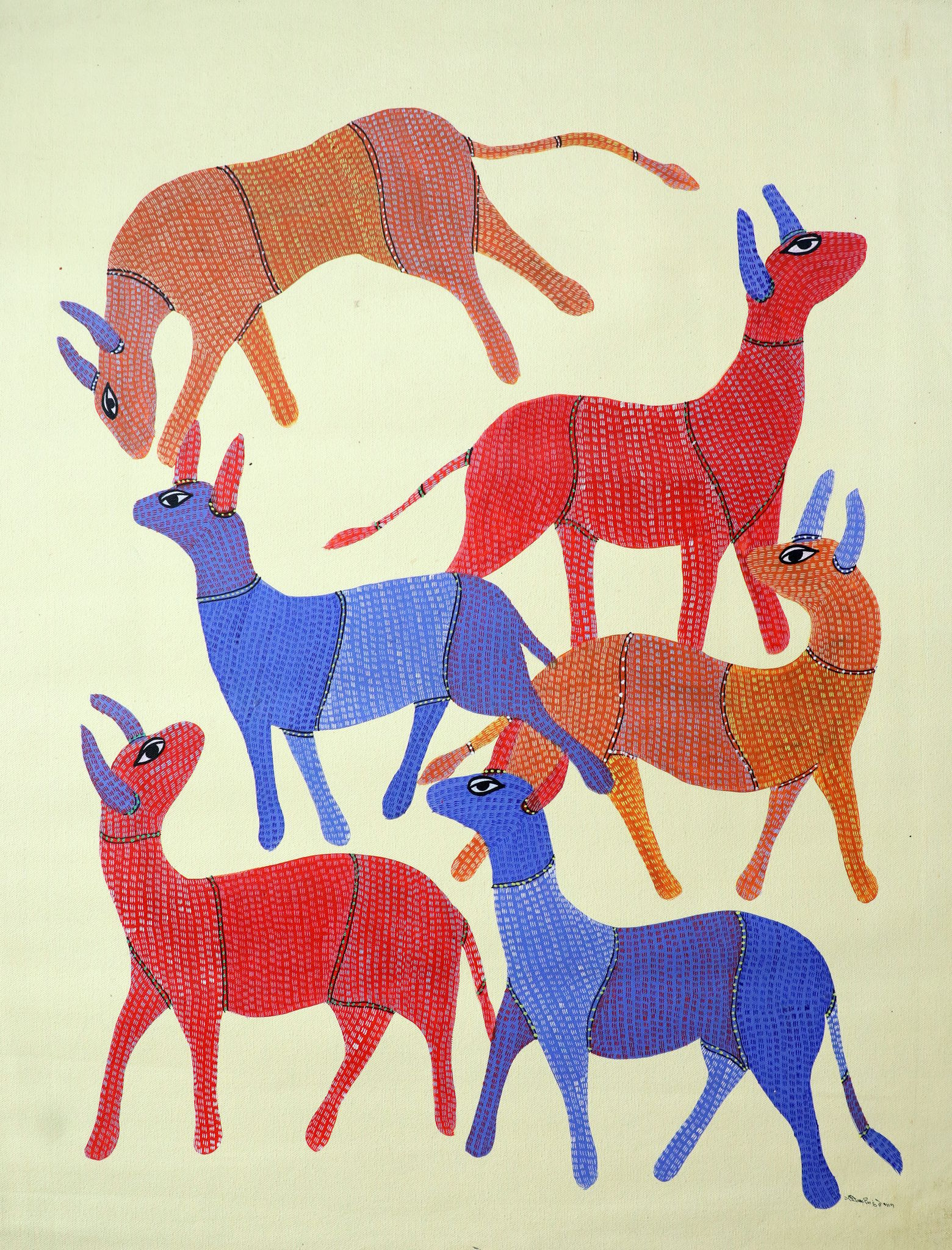 Tribes India Handmade Painting Gond Canvas 34x26 1TPNGNDMP01455
