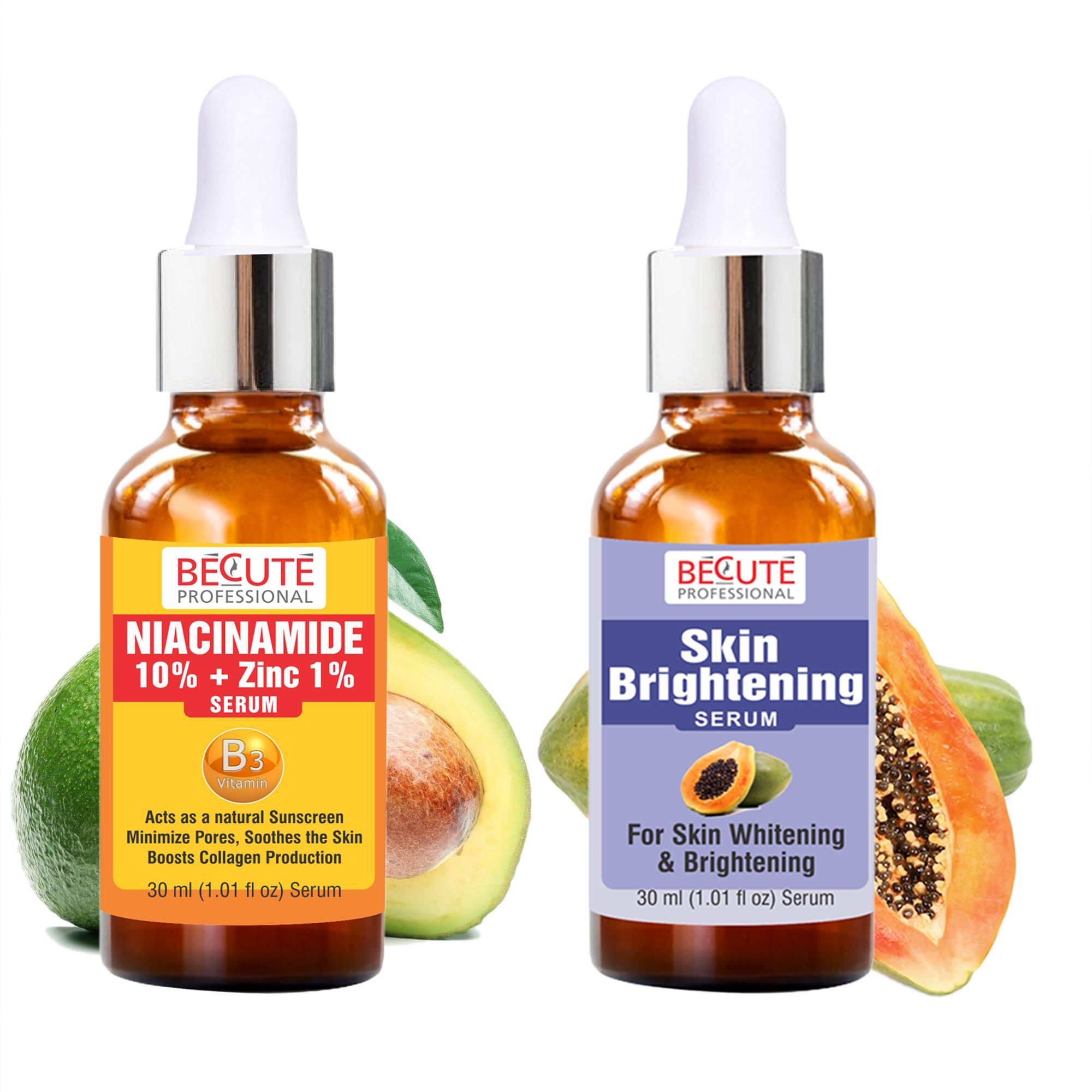 BECUTE Professional 10% Niacinamide Face Serum+Skin Brightening Serum - Combo Pack, 60 mL