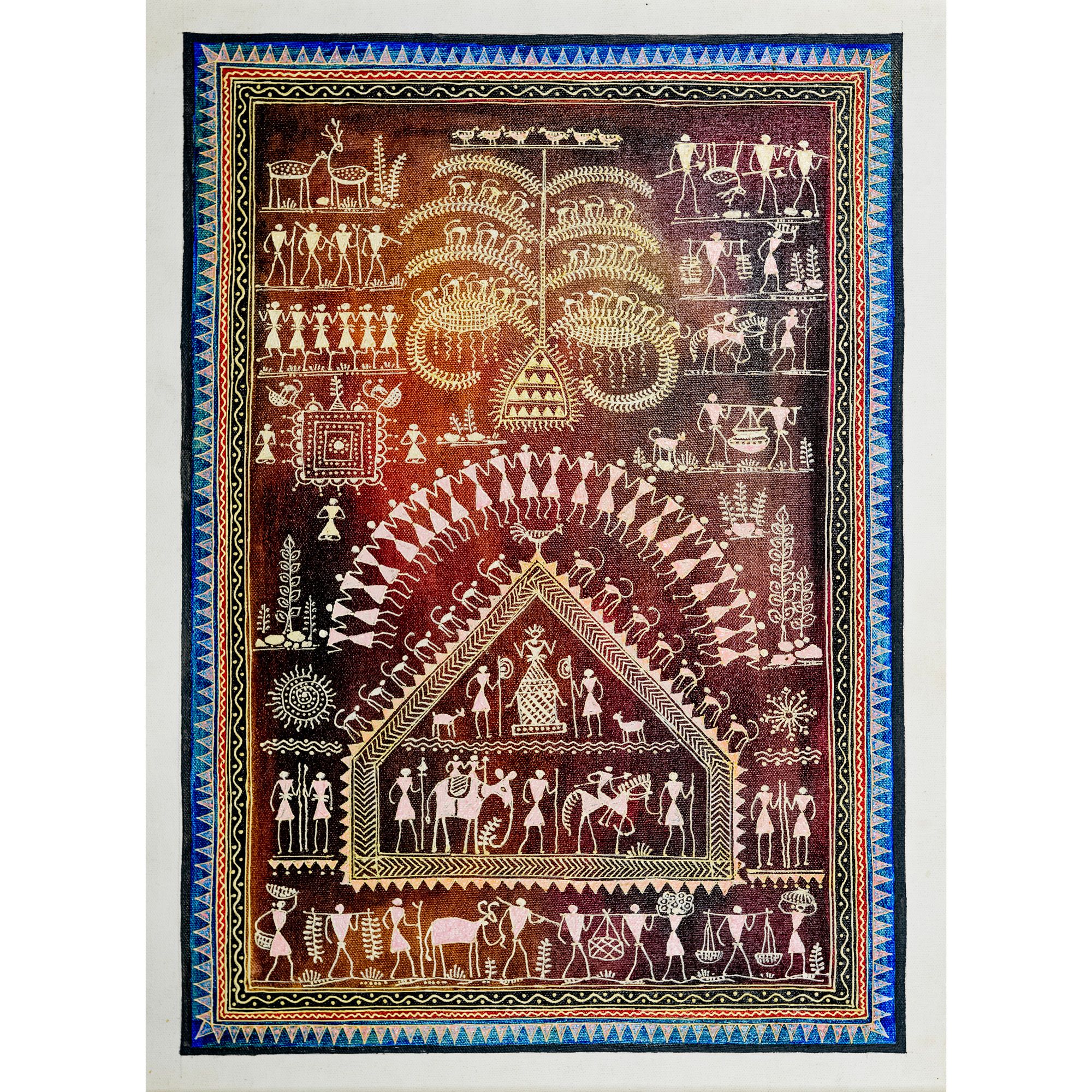 Authentic Classic Indian Traditional Unframed Hand Made Saura Painting (45.36X114.31)