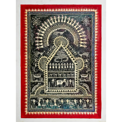 Authentic Classic Indian Traditional Unframed Hand Made Saura Painting (45.36X114.31)