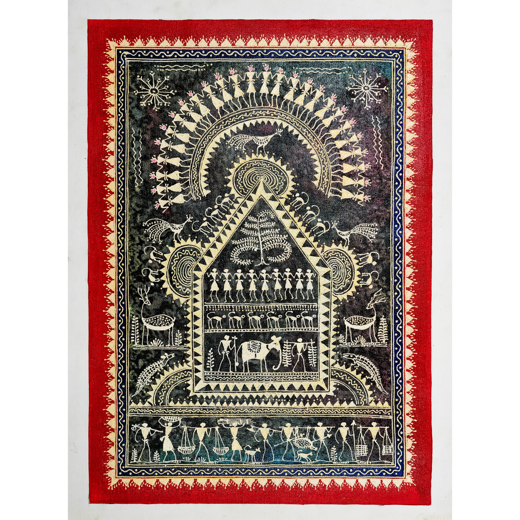 Authentic Classic Indian Traditional Unframed Hand Made Saura Painting (45.36X114.31)