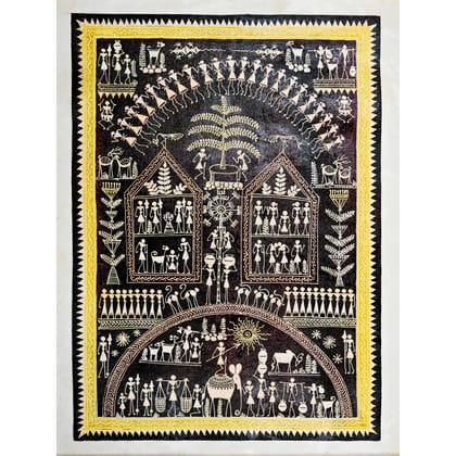 Authentic Classic Indian Traditional Unframed Hand Made Saura Painting (45.36X114.31)