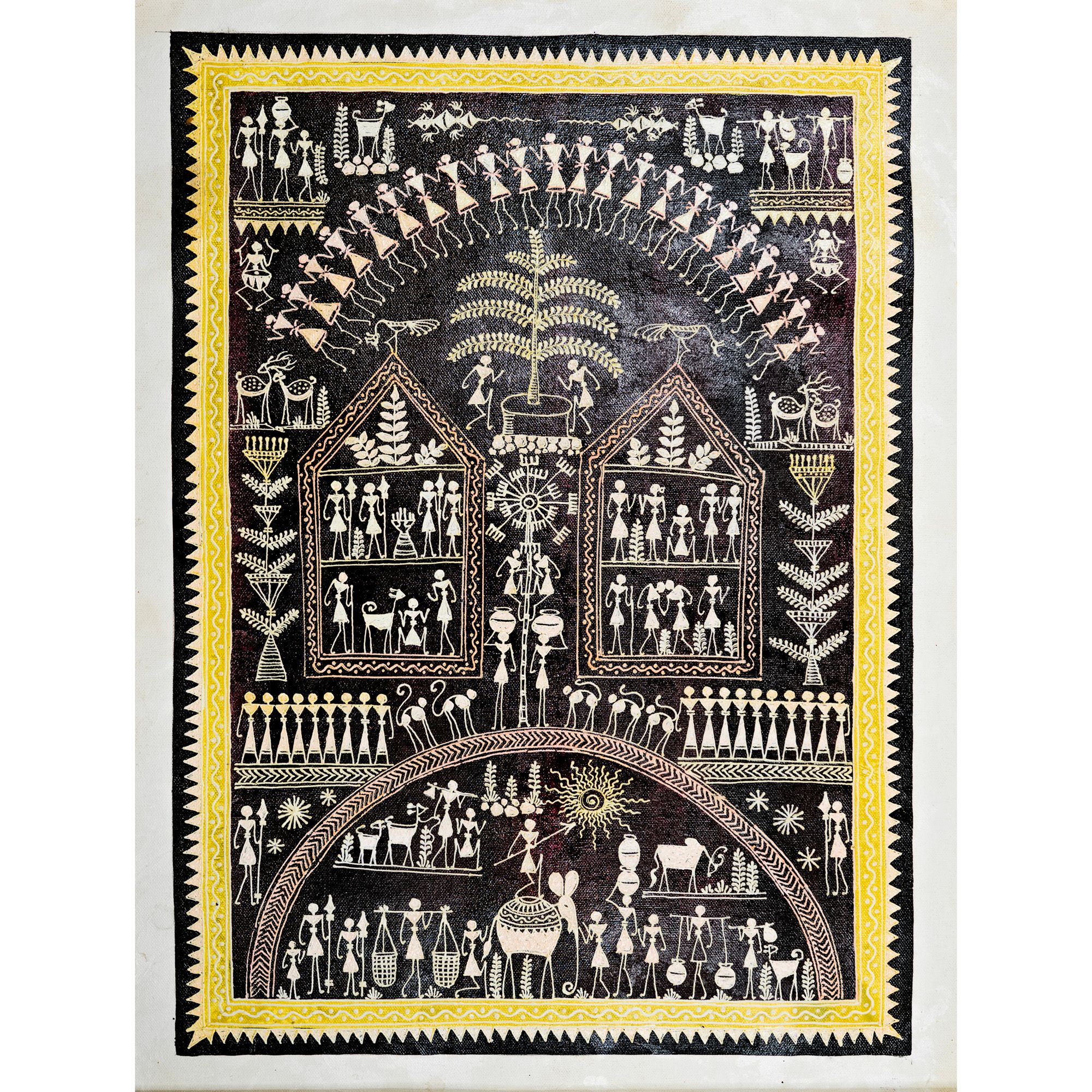 Authentic Classic Indian Traditional Unframed Hand Made Saura Painting (45.36X114.31)