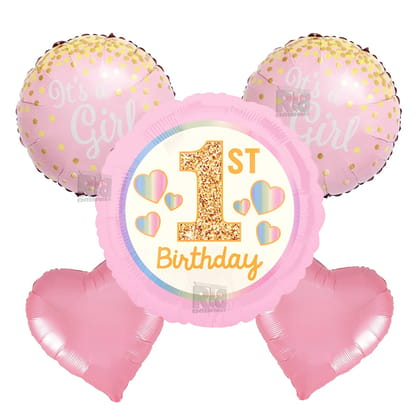 BLODLE 5pcs 1st Birthday Pink Balloons/ Baby Girl Arrival Pink Balloon / Birthday Party, Party Decoration, Kids Birthday Decoration, Celebration - Pack of 1