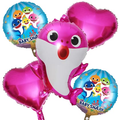 BLODLE Cute Underwater Pink Baby Shark Foil Balloon Bouquet 5Pcs Set, Mermaid Theme Birthday Balloon for Party Decoration, Celebration - Pack of 5 Pcs