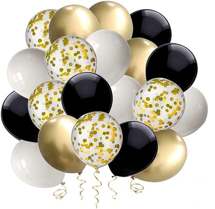 BLODLE Golden, Black, White Latex & Confetti Balloons Pack of 20 Pcs Balloon Bouquet for birthday decoration/ Party Decoration & Celebration - Pack of 20