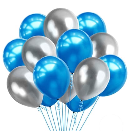 BLODLE HD Blue & Silver Metallic Latex Balloons, 50 Metallic Balloons Silver Blue Party Theme Latex Balloons ( Pack of 50 Pcs)