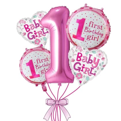 BLODLE 5pcs 1st Birthday Balloons Baby Girl Pink Balloon Set Birthday for Party Decoration, Kids Birthday Decoration, Celebration - Pack of 1