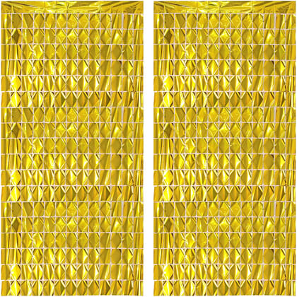 BLODLE Golden Square Box Foil Curtains, 2 Pack Golden Box Party Foil Curtains, Metallic Backdrop Streamer for Baby Shower, Party Birthday - (Pack of 2 Pcs)