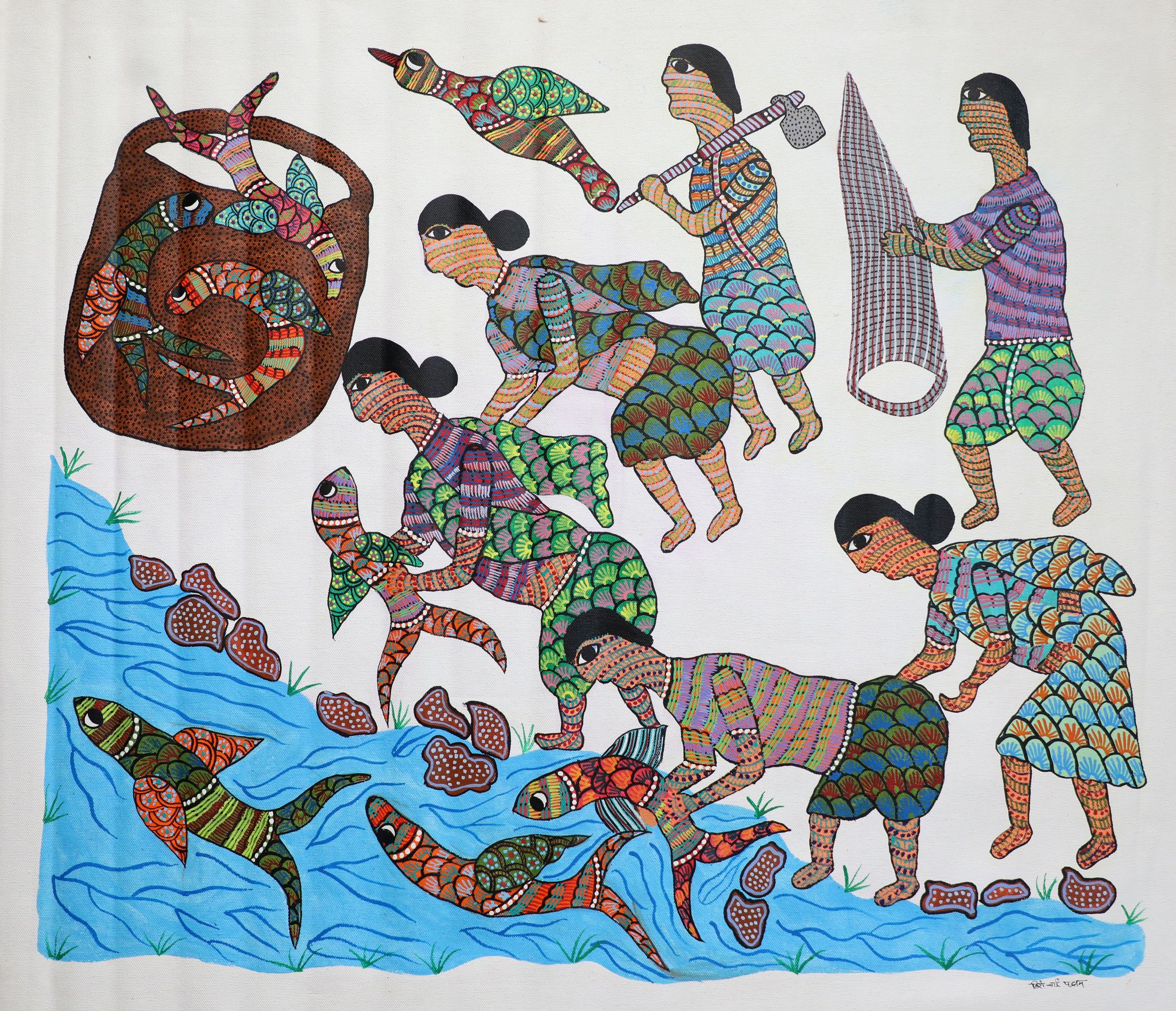 Tribes India Handmade Painting Gond Canvas 33X29 1TPNGNDMP05294