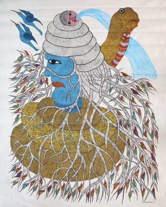 Tribes India Handmade Painting Gond Canvas 50X34 1TPNGNDMP05318